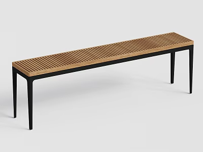 Modern Bar Counter With Wooden Slat Top And Black Metal Legs Design 3d model