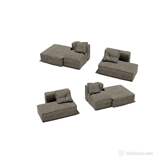 Gray Modular Sectional Sofa Set With Soft Cushions And Multiple Arrangement Options 3d model