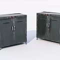 Rusted Green Metal Storage Cabinets With Double Doors And Metal Handles