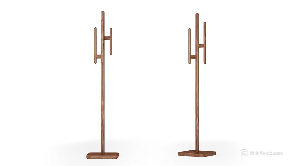 Wooden Freestanding Coat Racks With Simple Design Sturdy Base And Hooks 3d model 