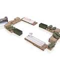 Wooden Pallets And Green Bags Storage Setup With Fabric Rolls Arrangement