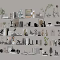 Modern Decorative Ornament Set With Multi Tiered Shelves Vases Sculptures And Photo Frames