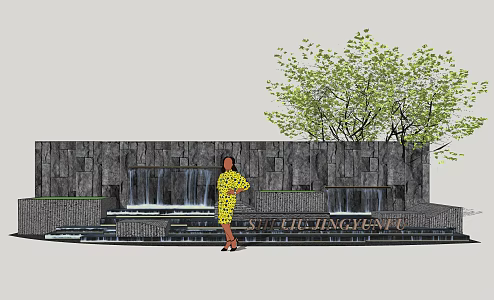 modern landscape wall flowing water landscape wall 3d model