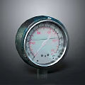 Circular Metal Casing Pressure Gauge With Red Scale And White Pointer 3d model