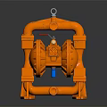 Orange Air Operated Double Diaphragm Pump With Piping And Metal Frame