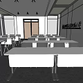 School Lecture Hall With Rows Of Chairs Desks Front Projector Screen And Windows