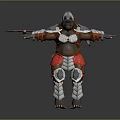 Game Character Ape Warrior In Silver Armor With Red Decorations Holding Sword And Arms Outstretched