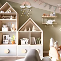 Cozy Kids Room With Astronaut Mural Tent Shaped Bookshelves Plush Toys And Play Mat