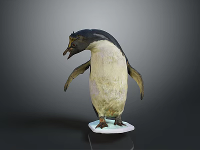 Black and White Penguin Standing on White Base with Gray Background 3d model