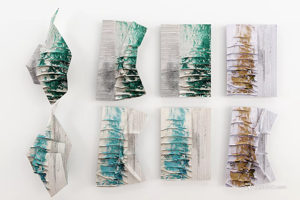 Modern Textured Wall Decor With Green Gold White 3D Design For Home Interior 3d model 