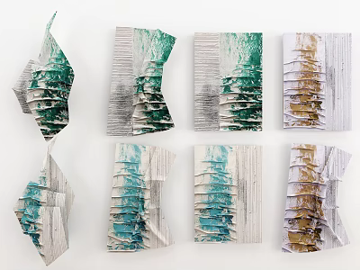Modern Textured Wall Decor With Green Gold White 3D Design For Home Interior 3d model