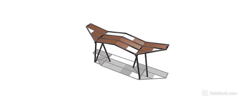 Outdoor Modern Garden Ornament Featuring Geometric Metal Frame And Wooden Panels 3d model 