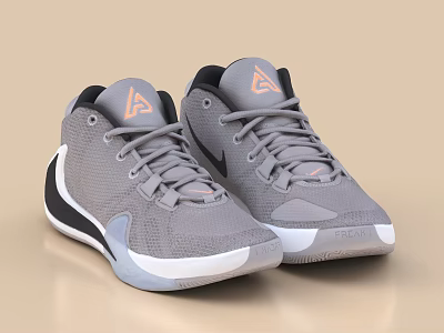 Gray Athletic Basketball Shoes With Mesh Design And White Soles 3d model
