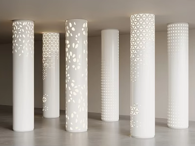 White Decorative Columns With Intricate Cutout Patterns In Modern Interior Design 3d model