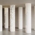 White Decorative Columns With Intricate Cutout Patterns In Modern Interior Design 3d model