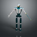 Futuristic Teal And White Game Movie Robot Character Holding Staff With Mechanical Design
