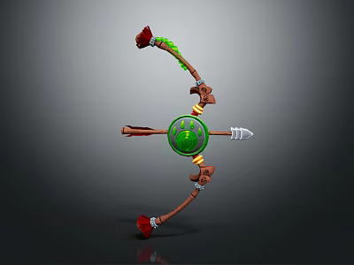 Detailed 3D Bow Model Featuring Green Circular Center And Red Decorative Elements 3d model
