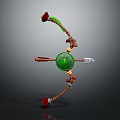 Detailed 3D Bow Model Featuring Green Circular Center And Red Decorative Elements