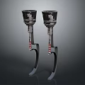 Pair Of Black Industrial Equipment With Red Striped Components And Base Stands