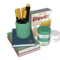 Desk Folder With Green Pen Holder Stacked Books Blevit Box And Jars