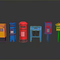 Colorful Post Mailboxes In Various Styles With Red Blue Yellow Designs