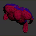 Spider Man Costume With Red And Purple Design Web Pattern And Yellow Eyes Standing Pose
