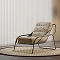 Comfortable Patterned Lounge Chair With Metal Frame On Round Rug Near Floor Lamp White Blinds