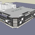 Multi Storey Modern Commercial Complex Featuring Black And White Geometric Facade 3d model