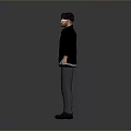 Man Wearing Black Jacket Gray Pants And Cap Standing With Open Arms Pose 3d model