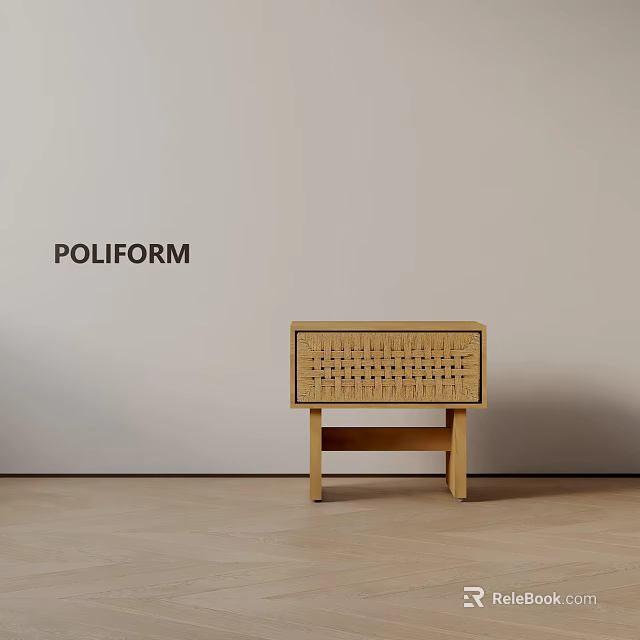 Modern Wooden Bedside Table With Woven Panel And Lower Storage Shelf 3d model