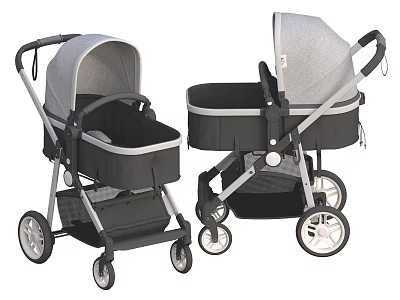 Modern Gray Black Baby Strollers With Sturdy Frames And Smooth Wheels 3d model