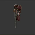 Fantasy Character Creature Battle Axe With Maroon Handle Black Patterns And Yellow Dots 3d model