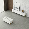 Modern White TV Stand With Gold Legs Drawers And Marble Wall Decor