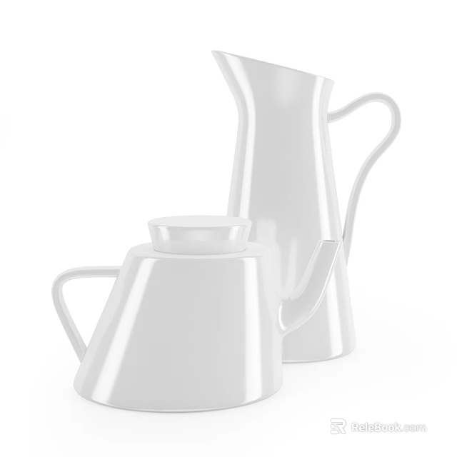 Modern White Ceramic Tableware Set With Teapot And Pitcher For Sleek Dining 3d model 