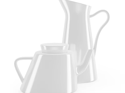 Modern White Ceramic Tableware Set With Teapot And Pitcher For Sleek Dining 3d model