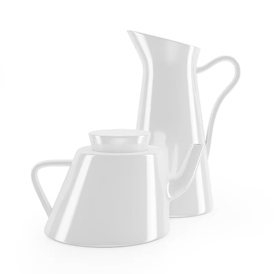 Modern White Ceramic Tableware Set With Teapot And Pitcher For Sleek Dining 3d model