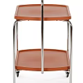 Two Tier Storage Cart with Brown Trays and Silver Metal Frame on Wheels