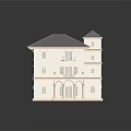 Cartoon Style Pink And Gray Two Story House Model With Balcony Arched Porch And Windows