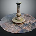 Ornate Stone Column With Carved Base On Circular Dark Textured Pavement 3d model