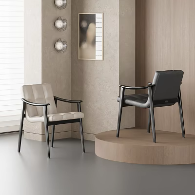 Modern Beige And Black Upholstered Dining Chairs With Wooden Legs In Interior 3d model