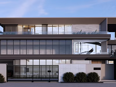 Modern Two Story Detached Villa With Large Glass Windows And Balcony 3d model