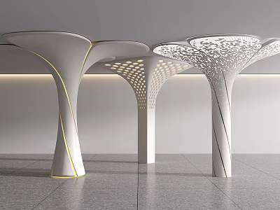 Modern White Perforated Columns With Curved Design In Interior Space 3d model
