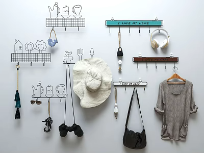 Practical Wall Hooks Organizing Hat Bag Clothes Umbrella and Home Items 3d model