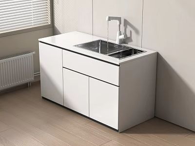 Modern White Bathroom Vanity With Built-in Sink Storage Cabinets And Wooden Floor 3d model