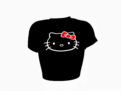Cute Black T-shirt With Hello Kitty Graphic And Red Bow Detail 3d model