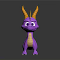Cute Purple Cartoon Dragon With Yellow Horns Red Wings And Big Eyes