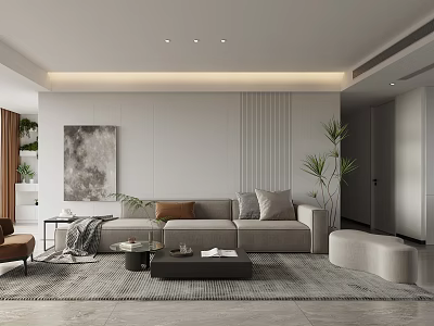 Modern Living And Dining Room Interior With Sofa Coffee Table Rug And Decorative Painting 3d model