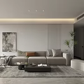 Modern Living And Dining Room Interior With Sofa Coffee Table Rug And Decorative Painting