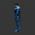 Man in Blue Superman Costume With S Logo Red Underwear Gray Cape and Muscular Build