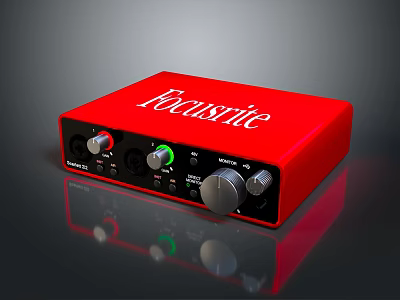 Focusrite Red Professional Audio Interface With Control Knobs And Indicator Lights 3d model